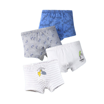 4 Pieces Baby Kid Boys Striped Cartoon Plant Underwears