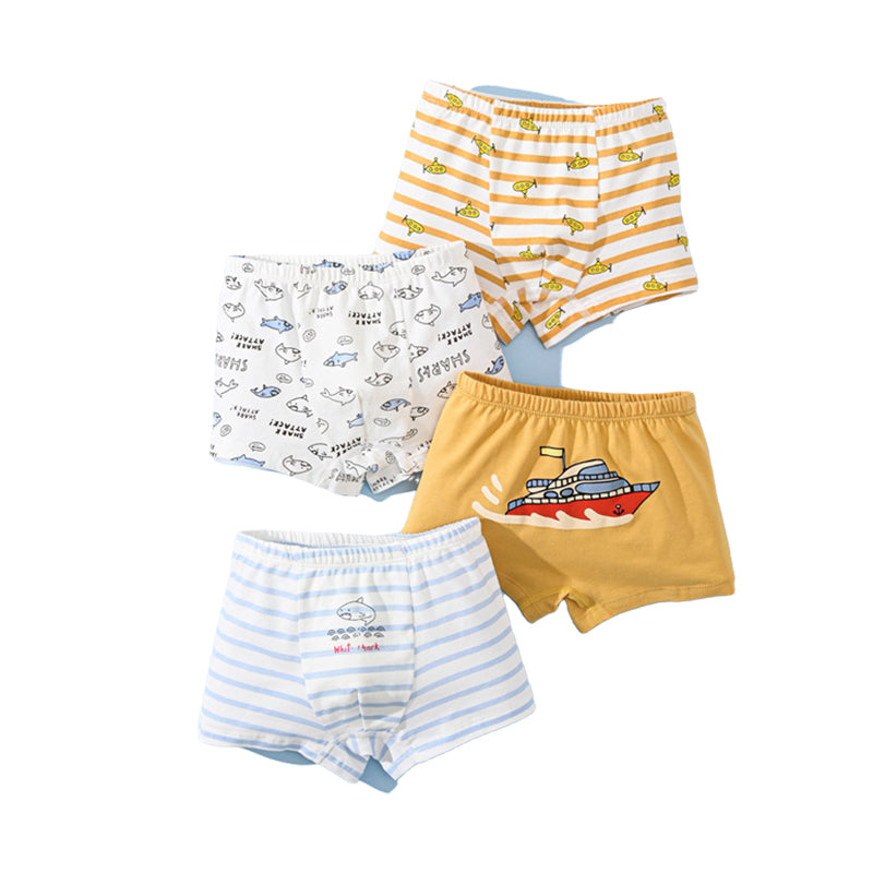 4 Pieces Baby Kid Boys Striped Cartoon Plant Underwears