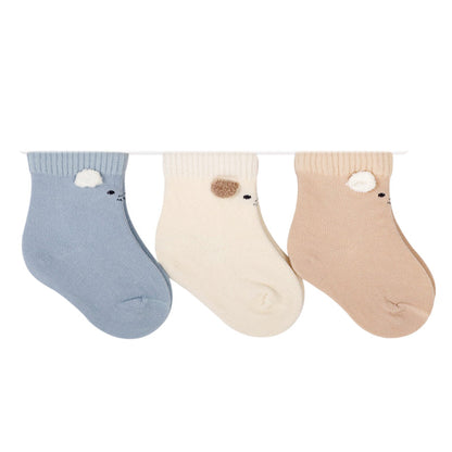 3 Pairs Baby Unisex Solid Color Striped Cartoon Socks