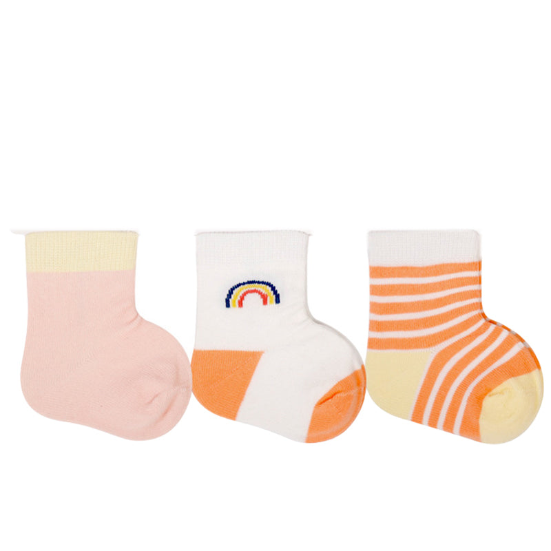 3 Pairs Baby Unisex Solid Color Striped Cartoon Socks