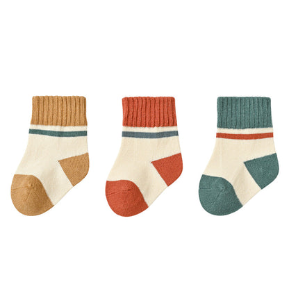 3 Pairs Baby Unisex Solid Color Striped Cartoon Socks