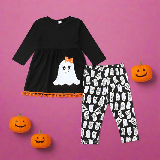 2 Pieces Set Baby Kid Girls Halloween Cartoon Print Tops And Pants