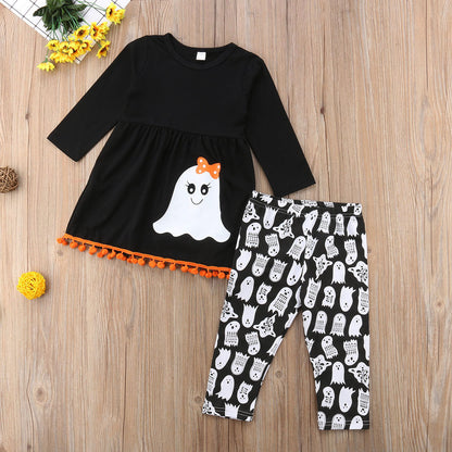 2 Pieces Set Baby Kid Girls Halloween Cartoon Print Tops And Pants