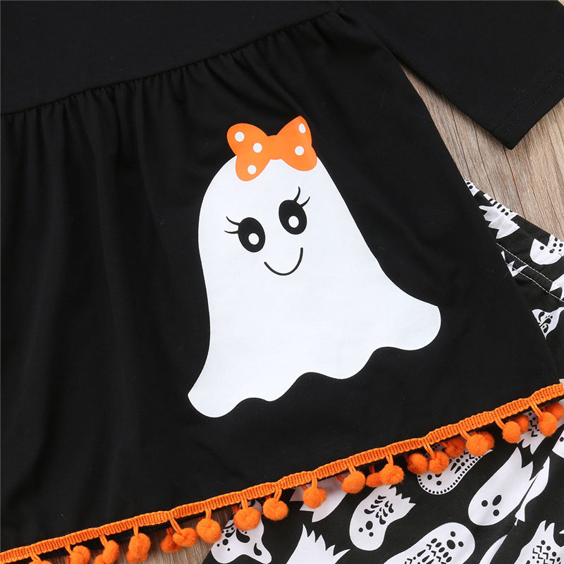 2 Pieces Set Baby Kid Girls Halloween Cartoon Print Tops And Pants