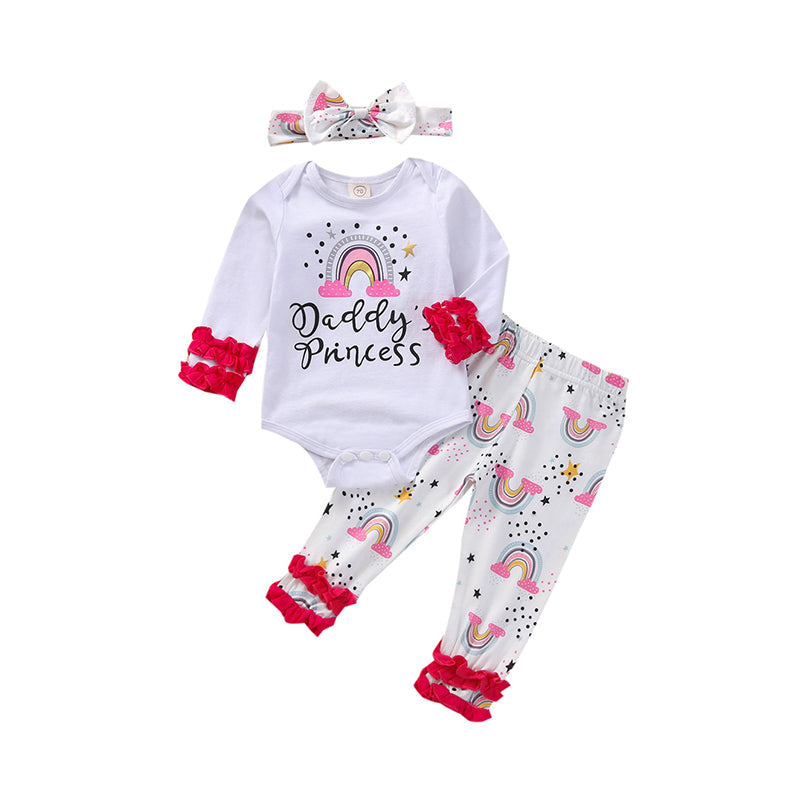 3 Pieces Set Baby Girls Letters Rainbow Pants And Headwear