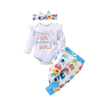 3 Pieces Set Baby Girls Letters Rainbow Pants And Headwear