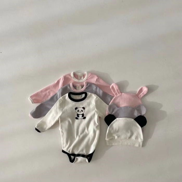 3 Pieces Set Baby Unisex Cartoon Print Rompers Socks And Solid Color Hats Wholesale 220824238