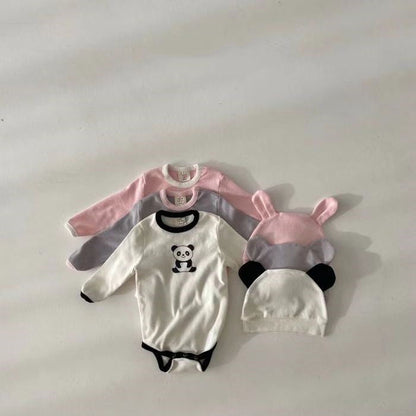 3 Pieces Set Baby Unisex Cartoon Print Rompers Socks And Solid Color Hats Wholesale 220824238