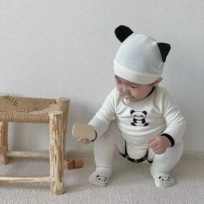 3 Pieces Set Baby Unisex Cartoon Print Rompers Socks And Solid Color Hats Wholesale 220824238