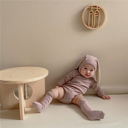 3 Pieces Set Baby Unisex Solid Color Hats Rompers And Socks Wholesale 22082487