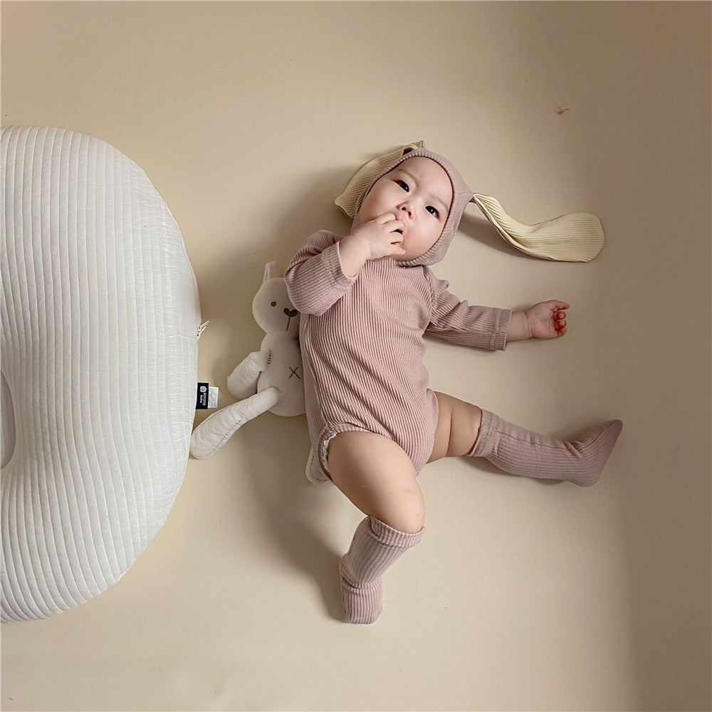 3 Pieces Set Baby Unisex Solid Color Hats Rompers And Socks Wholesale 22082487