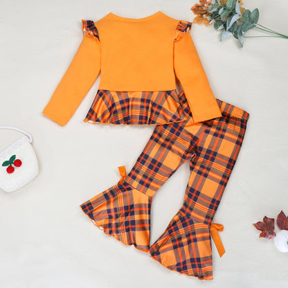 2 Pieces Set Kid Girls Halloween Cartoon Bow Tops And Pants