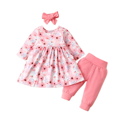 3 Pieces Set Baby Kid Girls Tops And Pants And Bow Headwear