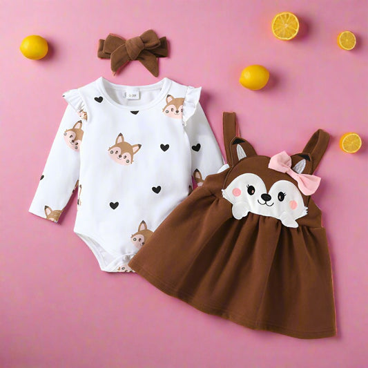 3 Pieces Set Baby Girls Rompers And Bow Dresses And Headwear