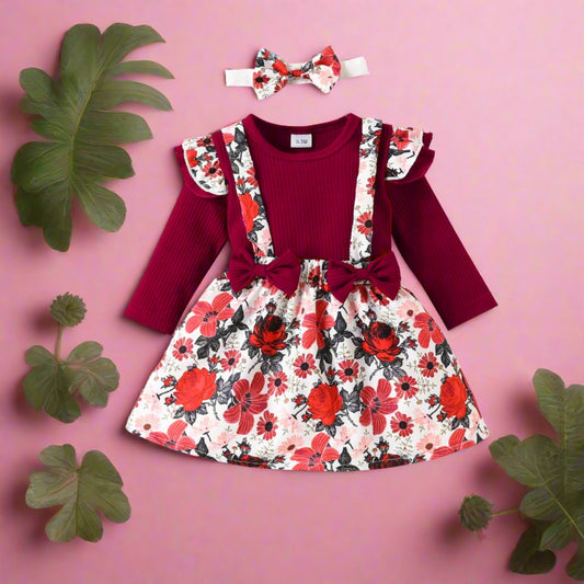 3 Pieces Set Baby Girls Dresses And Bow Headwear