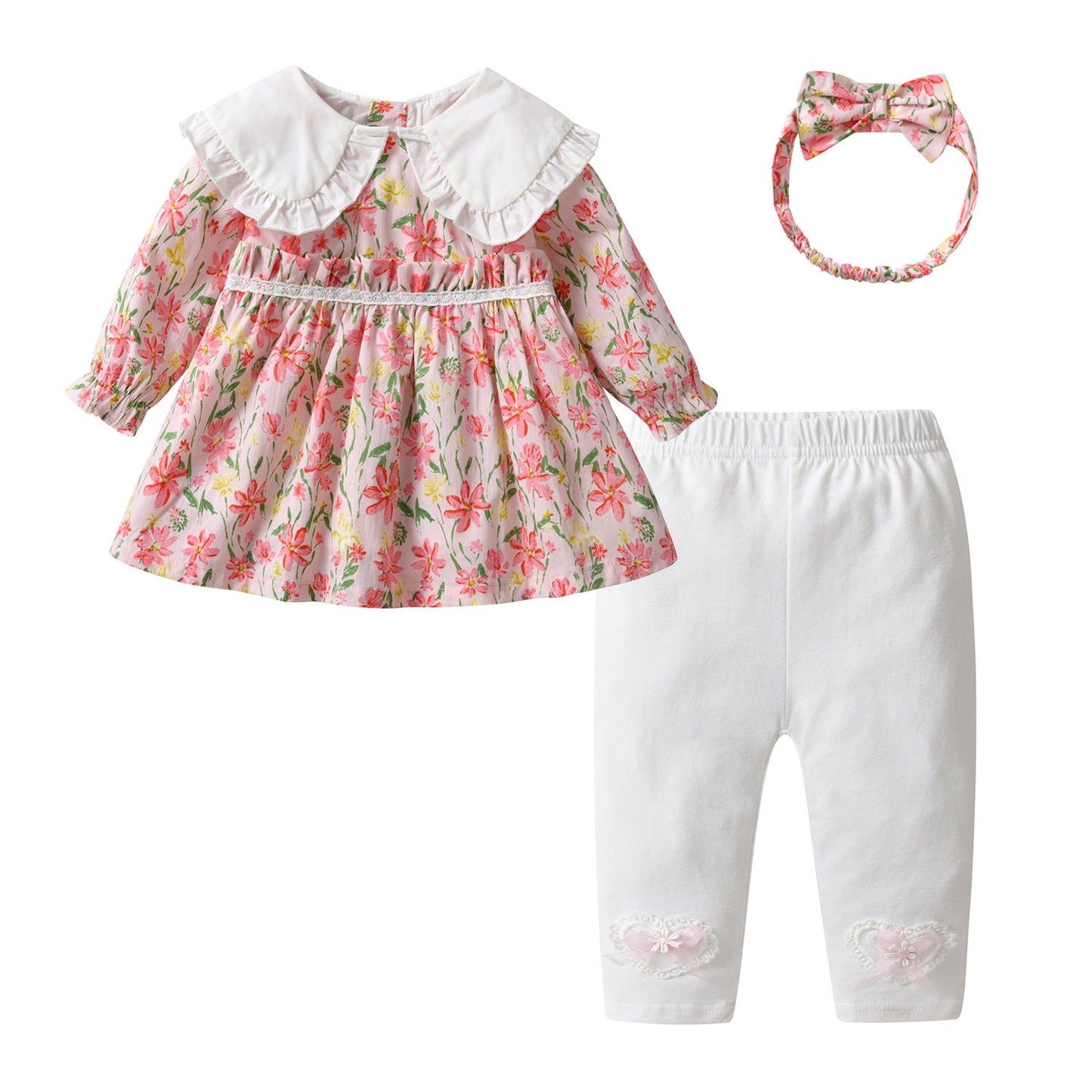 2 Pieces Set Baby Girls Dresses Love Bow And Embroidered Pants