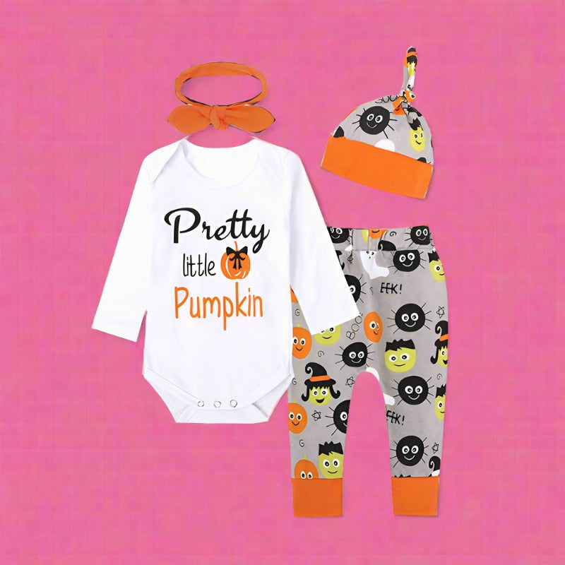 3 Pieces Set Baby Unisex Halloween Letters Cartoon Rompers