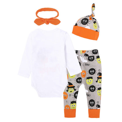 3 Pieces Set Baby Unisex Halloween Letters Cartoon Rompers