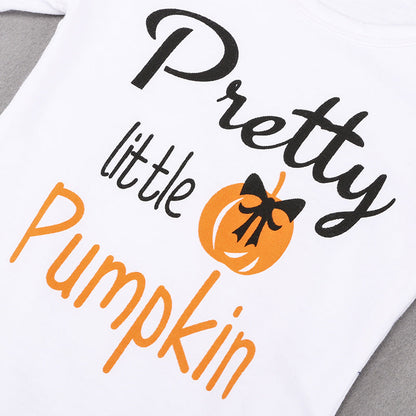 3 Pieces Set Baby Unisex Halloween Letters Cartoon Rompers