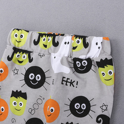 3 Pieces Set Baby Unisex Halloween Letters Cartoon Rompers