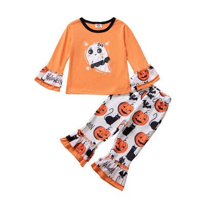 2 Pieces Set Baby Kid Girls Halloween Cartoon Tops And Pants