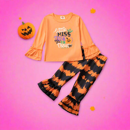 2 Pieces Set Baby Kid Girls Halloween Letters Cartoon Print Tops