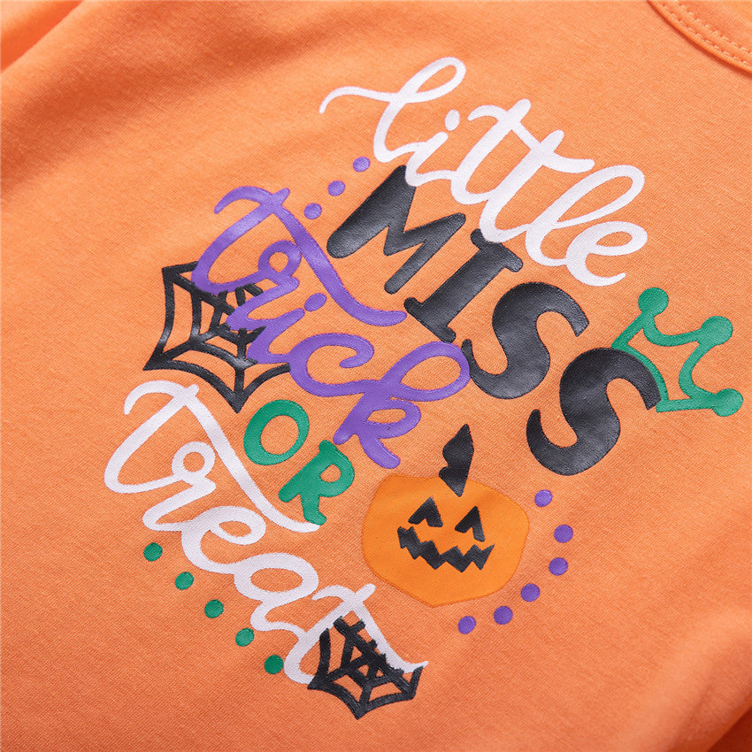 2 Pieces Set Baby Kid Girls Halloween Letters Cartoon Print Tops