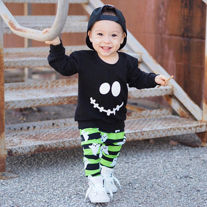 2 Pieces Set Baby Kid Halloween Tops And Striped Pants