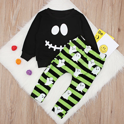 2 Pieces Set Baby Kid Halloween Tops And Striped Pants