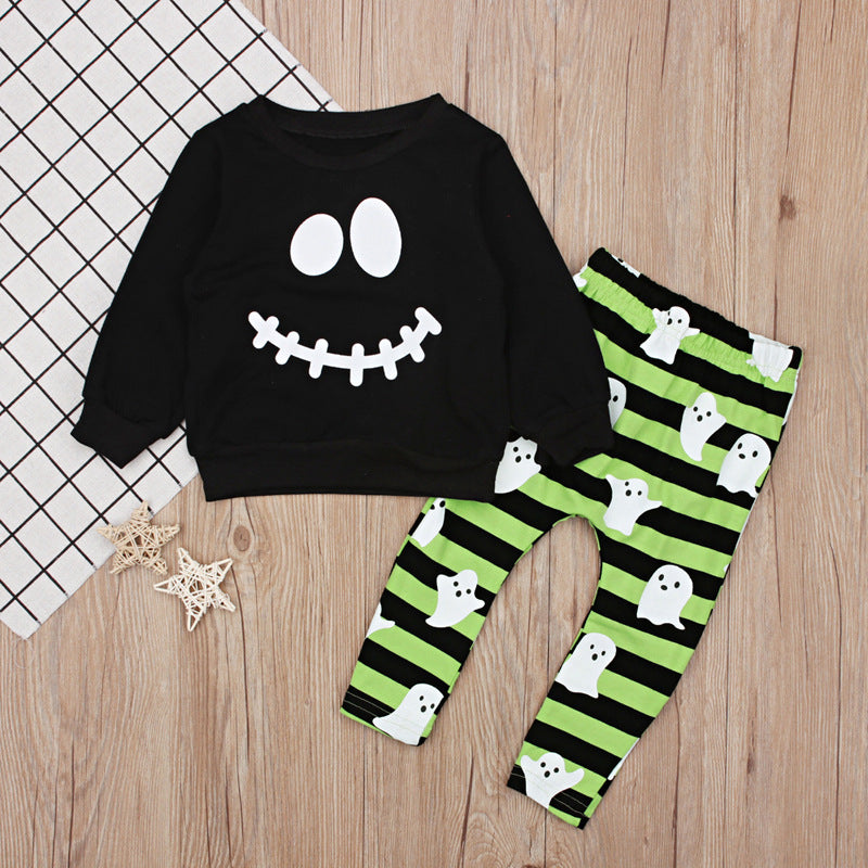 2 Pieces Set Baby Kid Halloween Tops And Striped Pants