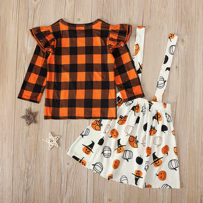 2 Pieces Set Baby Kid Girls Halloween Tops Cartoon Dresses