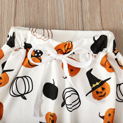 2 Pieces Set Baby Kid Girls Halloween Checked Print T-Shirts