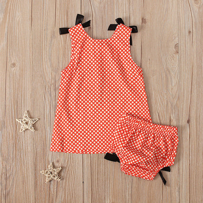 2 Pieces Set Kid Halloween Polka dots Bow Tank Tops And Shorts