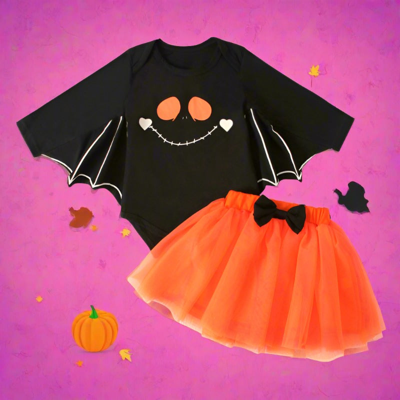 2 Pieces Set Baby Girls Halloween Cartoon Rompers And Skirts