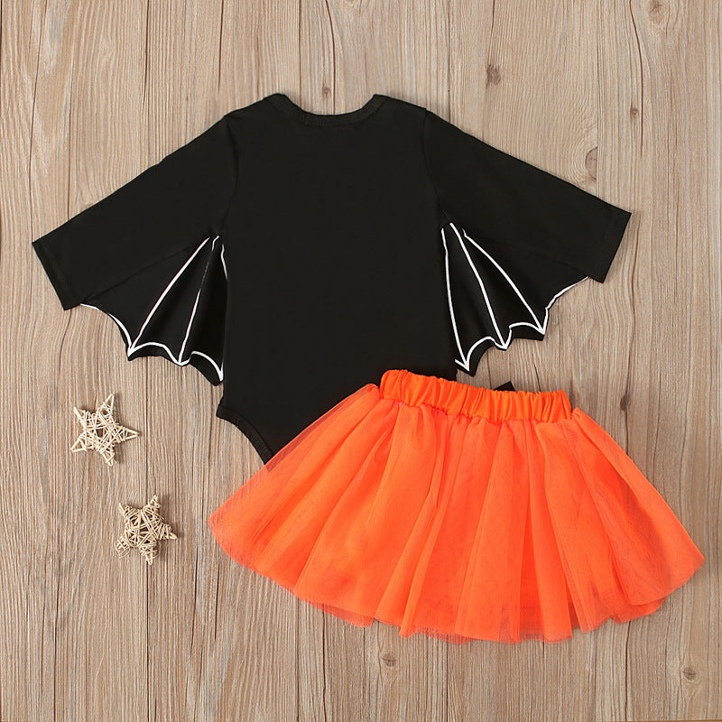 2 Pieces Set Baby Girls Halloween Cartoon Rompers And Skirts