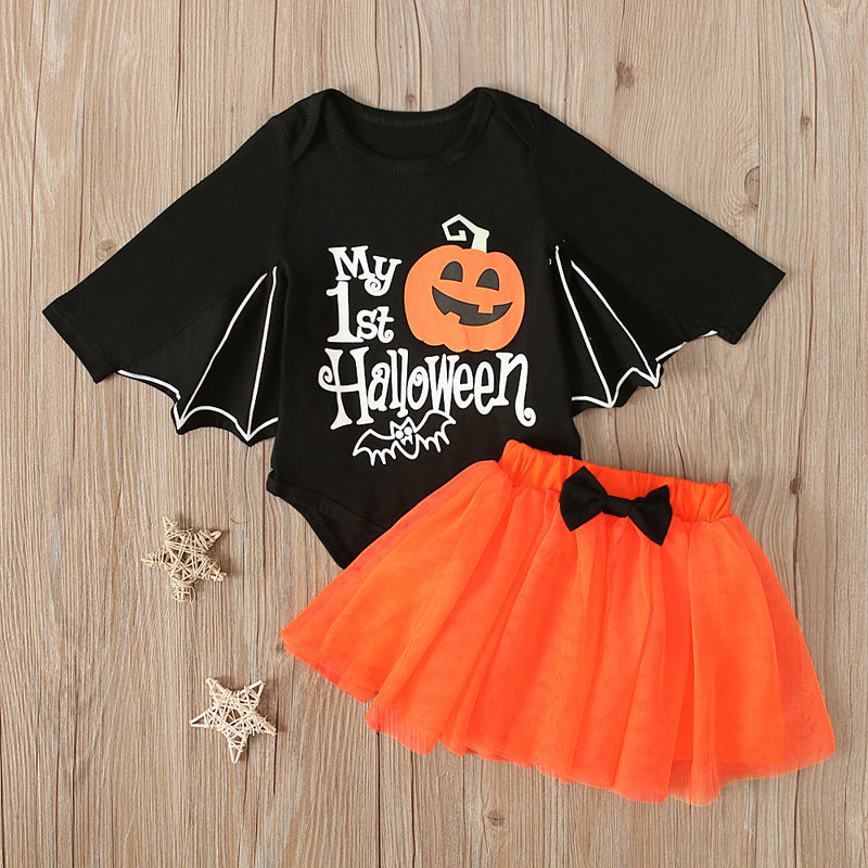 2 Pieces Set Baby Girls Halloween Cartoon Rompers And Skirts