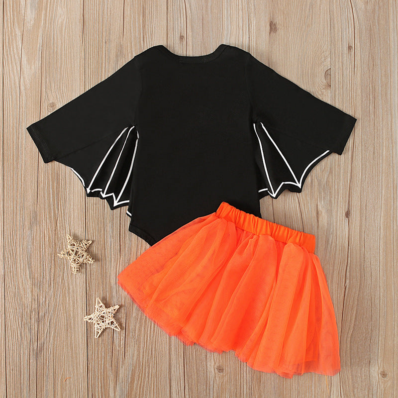 2 Pieces Set Baby Girls Halloween Cartoon Rompers And Skirts