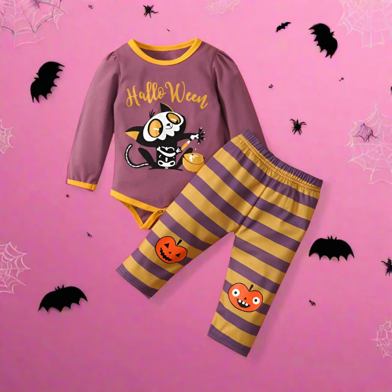 2 Pieces Set Baby Halloween Rompers And Striped Pants