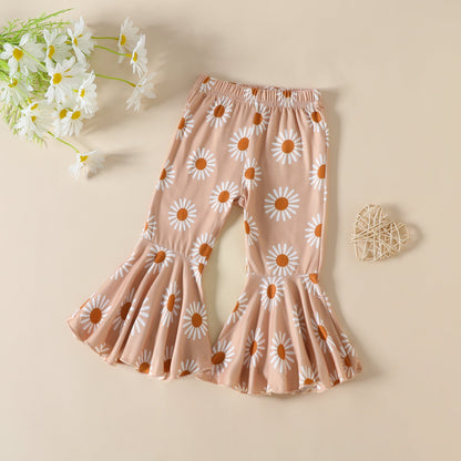 3 Pieces Set Baby Girls Lace Print Rompers Flower Pants And Bow Headwear Wholesale 221206830