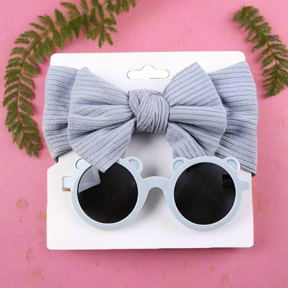 2 Pieces Set Girls Solid Color Cartoon Glasses And Bow Headwear