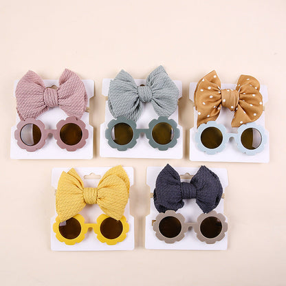 2 Pieces Set Girls Polka dots Bow Headwear And Glasses