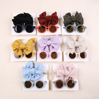 2 Pieces Set Girls Solid Color Bow Headwear And Glasses Wholesale