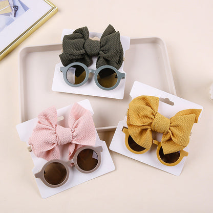 2 Pieces Set Girls Solid Color Bow Headwear And Glasses Wholesale