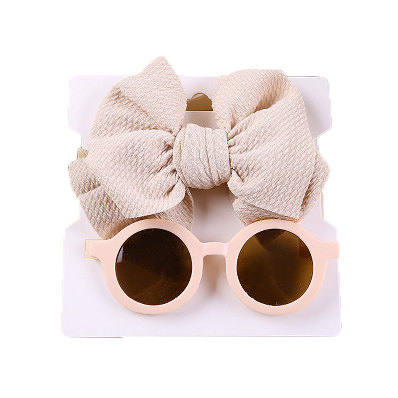 2 Pieces Set Girls Solid Color Bow Headwear And Glasses Wholesale