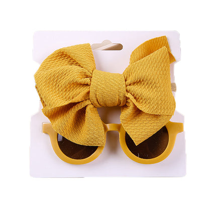 2 Pieces Set Girls Solid Color Bow Headwear And Glasses Wholesale