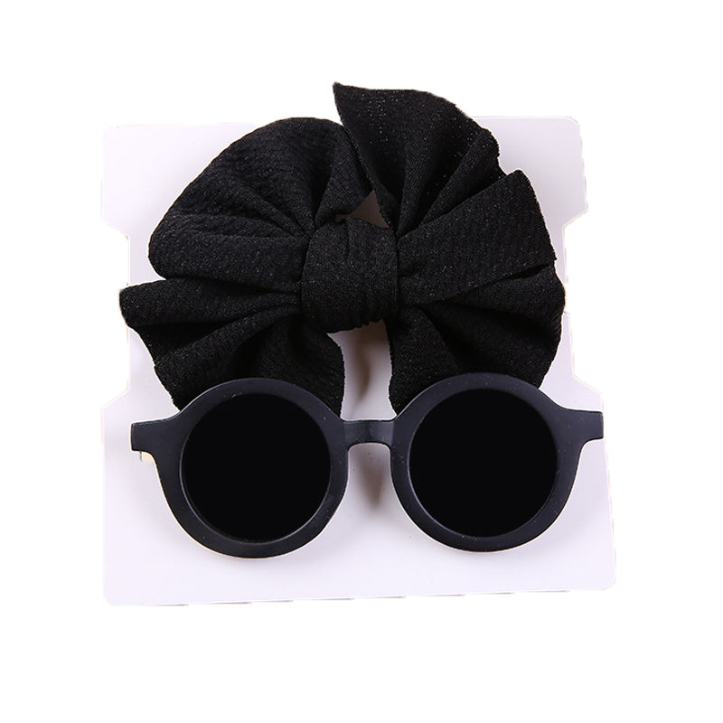 2 Pieces Set Girls Solid Color Bow Headwear And Glasses Wholesale