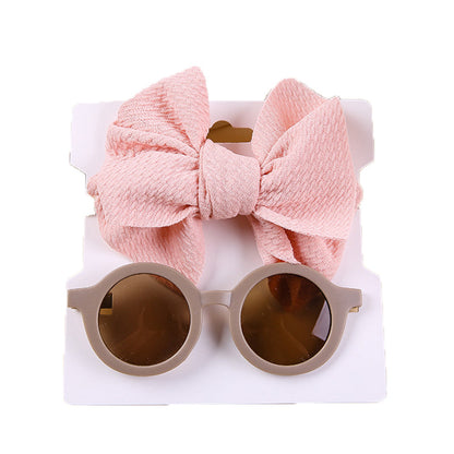 2 Pieces Set Girls Solid Color Bow Headwear And Glasses Wholesale