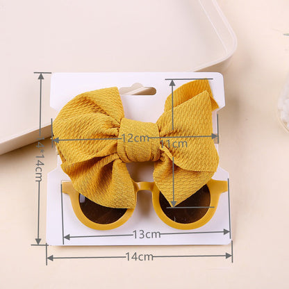 2 Pieces Set Girls Solid Color Bow Headwear And Glasses Wholesale