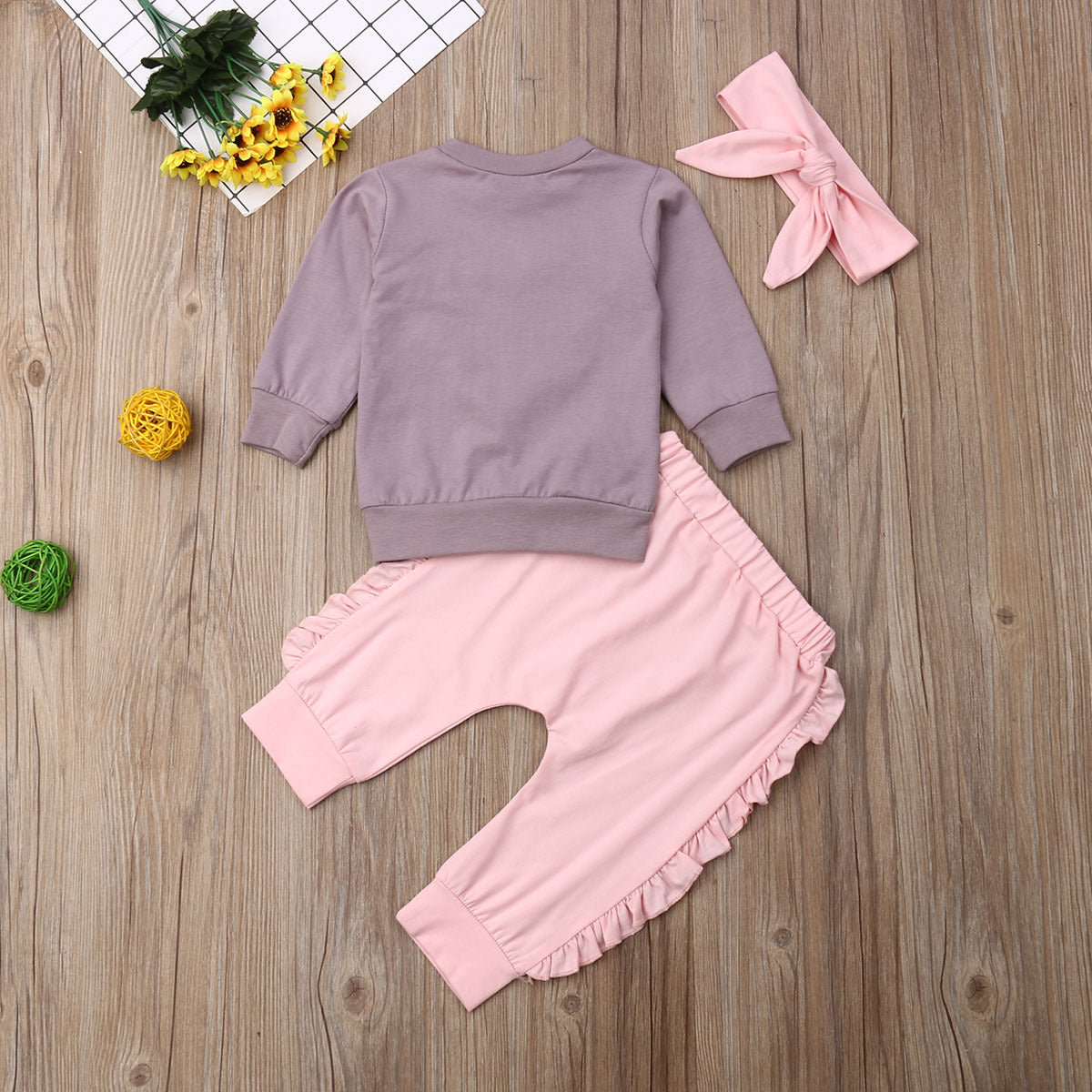 3 Pieces Set Baby Kid Girls Love heart Tops Solid Color Pants And Bow Headwear Wholesale 22121640