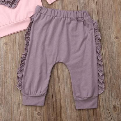 3 Pieces Set Baby Kid Girls Love heart Tops Solid Color Pants And Bow Headwear Wholesale 22121640